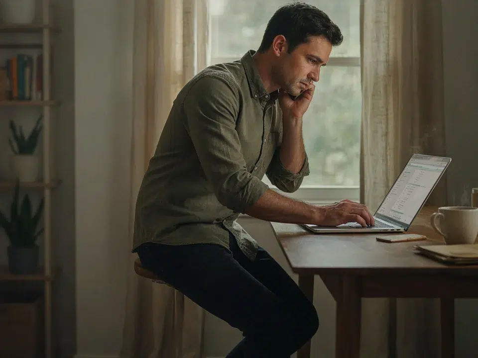 Hombre hablando por teléfono mientras usa el portátil